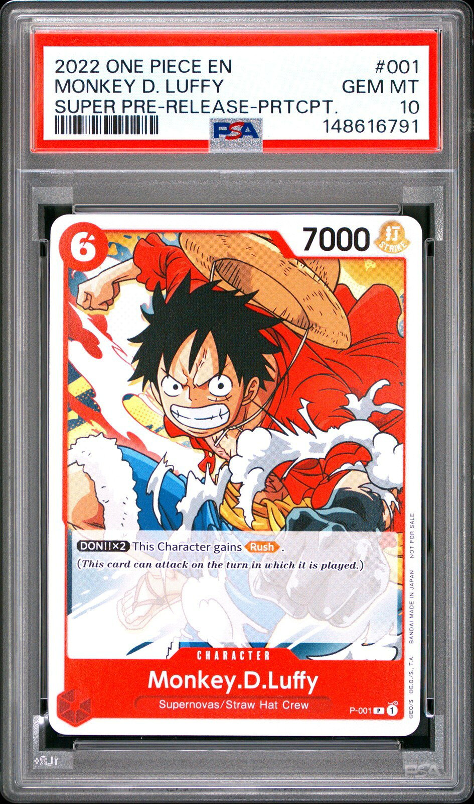 ワンピース英語版 2022 ONE PIECE PROMOS SUPER PRE-RELEASE-PARTICIPATION モンキー・D・ルフィ プロモ PSA10鑑定済