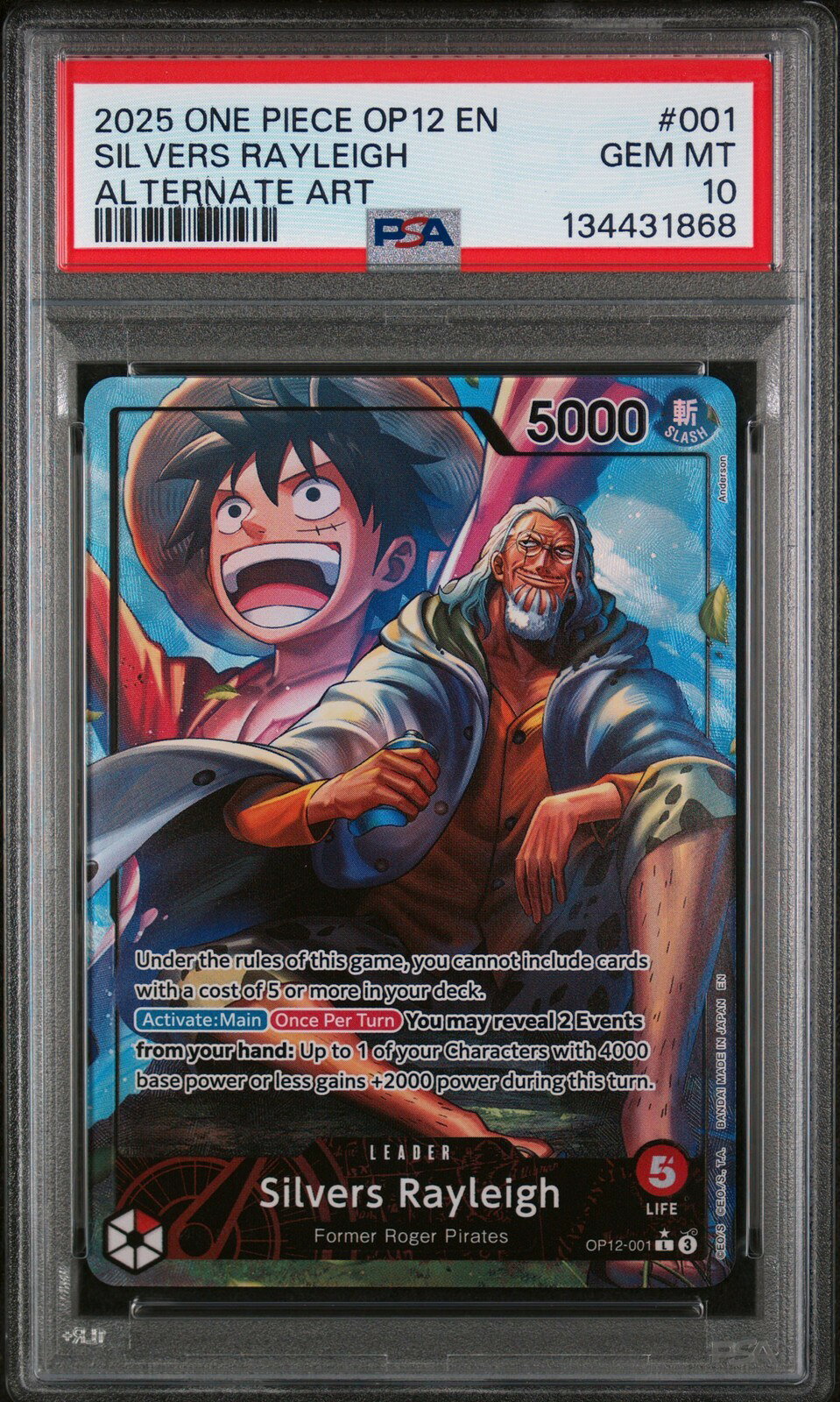 ワンピース英語版 2025 OP12-LEGACY OF THE MASTER シルバーズ・レイリー SILVERS RAYLEIGH Alt Art PSA 10 鑑定済【中古】