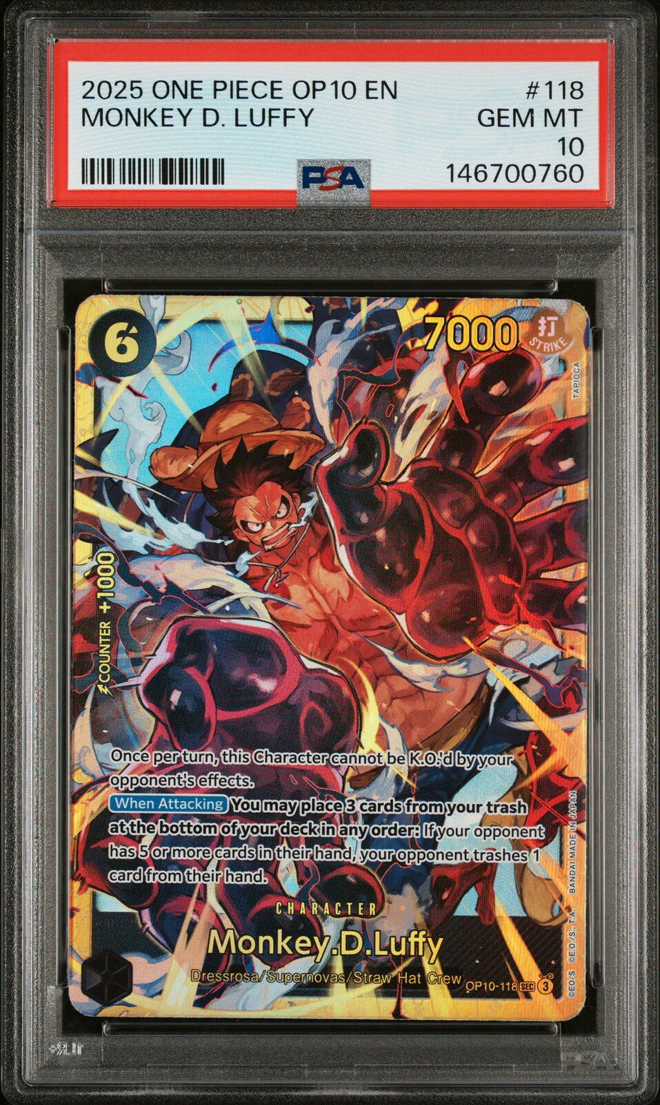 ワンピース英語版 2025 OP10-ROYAL BLOOD モンキー・D・ルフィ MONKEY D. LUFFY #118 PSA 10 鑑定済【中古】