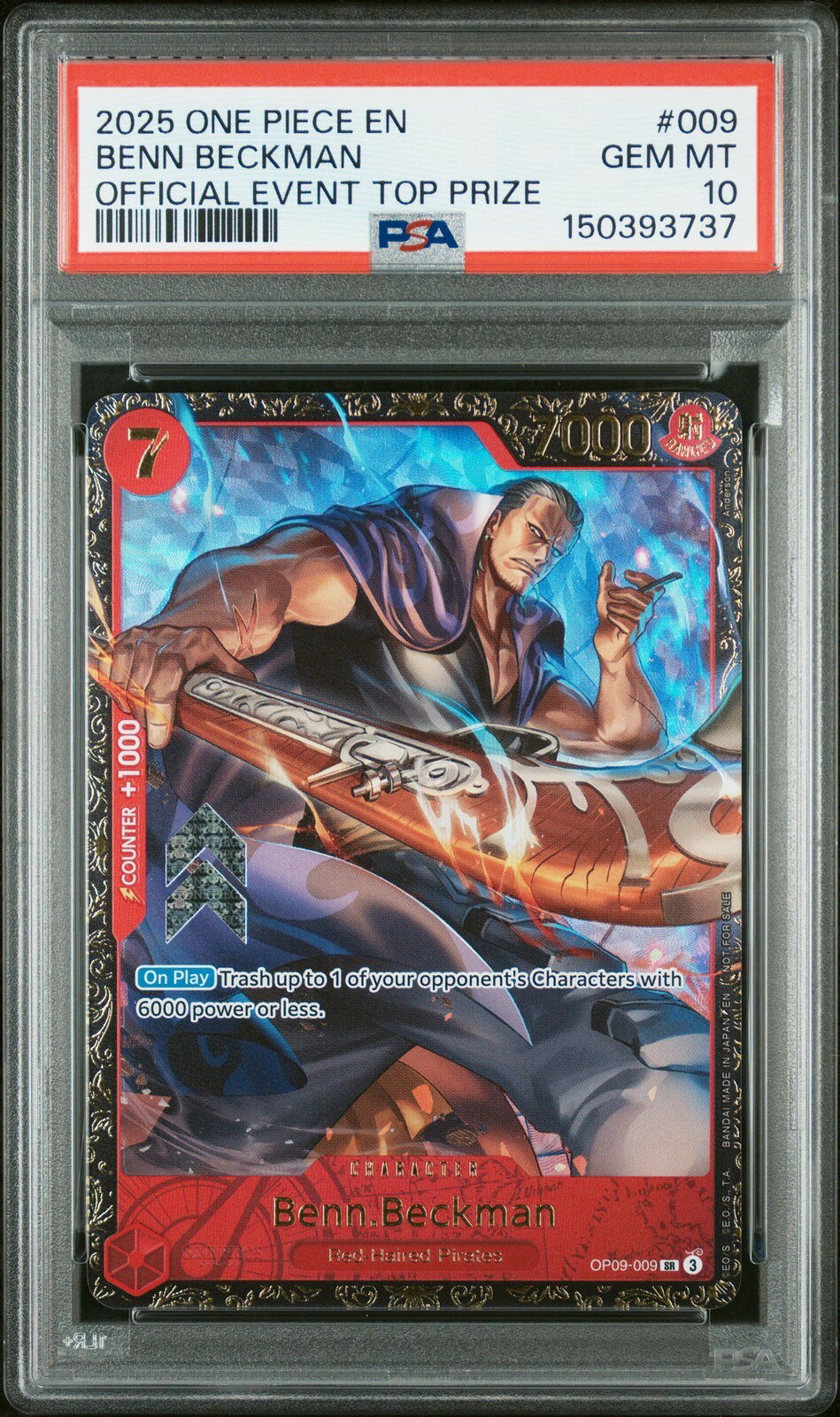 ワンピース英語版 2025 PROMOS OFFICIAL EVENT TOP PRIZE ベン・ベックマン BENN BECKMAN プロモ #009 PSA 10 鑑定済