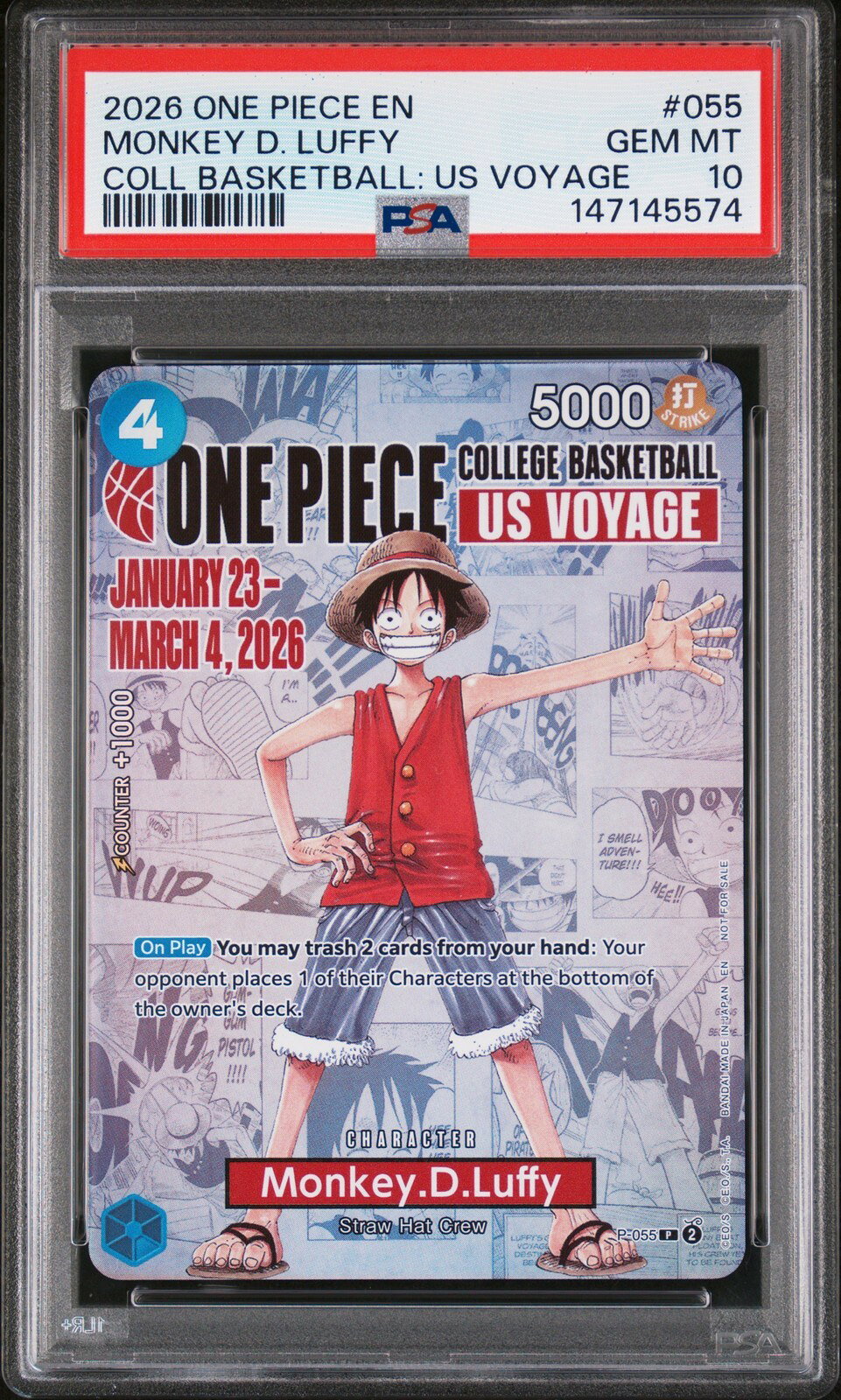 ワンピース英語版 2026 PROMOS MONKEY D. LUFFY プロモ #055 PSA 10 鑑定済
