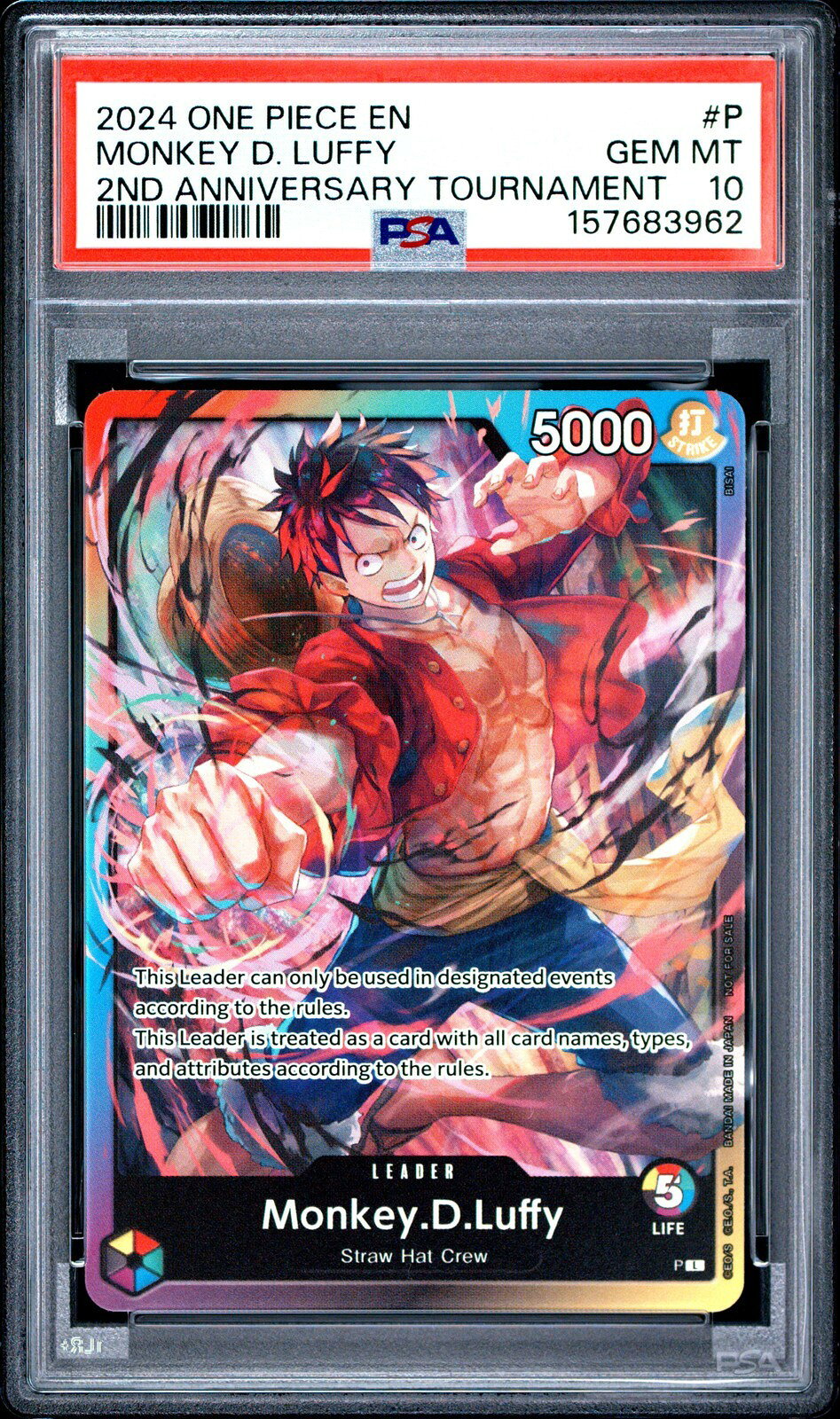 ワンピース英語版 2024 ONE PIECE PROMOS 2nd ANNIVERSARY TOURNAMENT MONKEY D. LUFFY #P PSA10 鑑定済【中古】