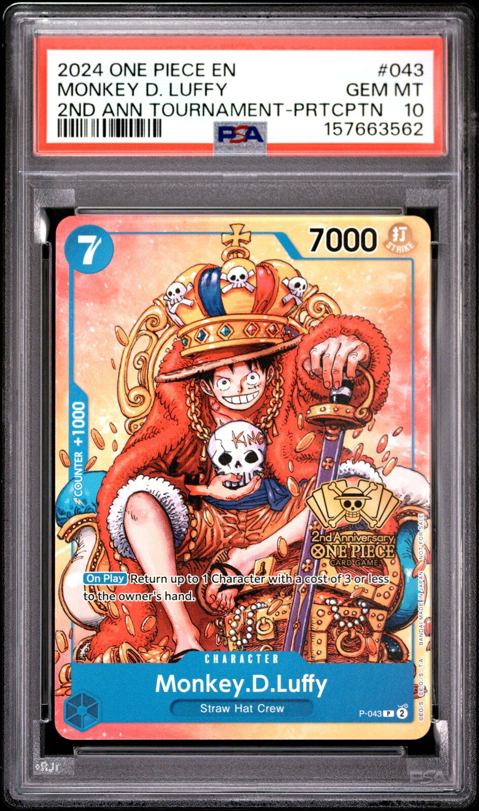ワンピース英語版 2024 2nd Anniv Tournament-Participation Promo モンキー・D・ルフィ プロモ PSA 10 鑑定済