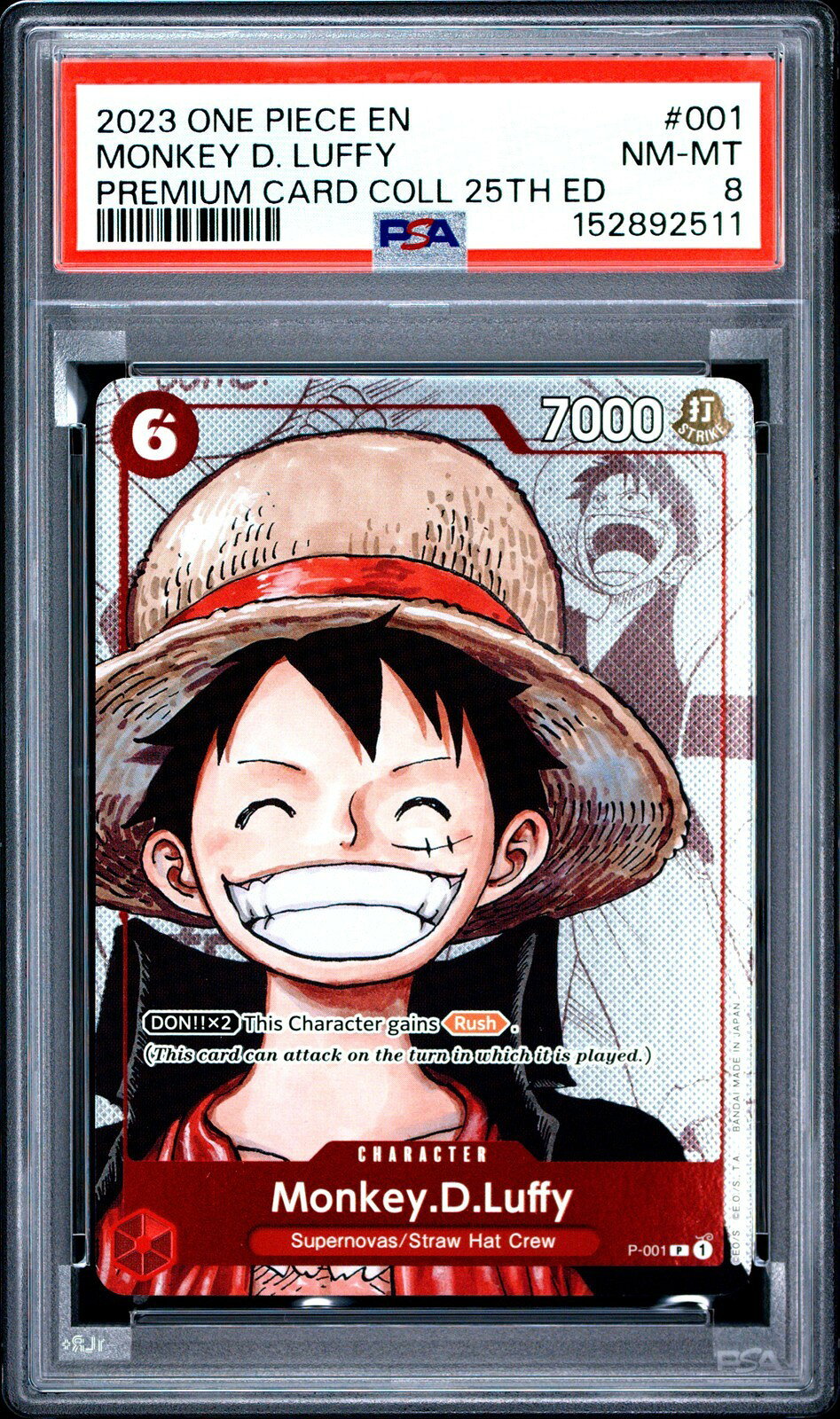 ワンピース英語版 2023 PREMIUM CARD COLLECTION 25TH EDITION MONKEY D. LUFFY #001 PSA 8 鑑定済【中古】