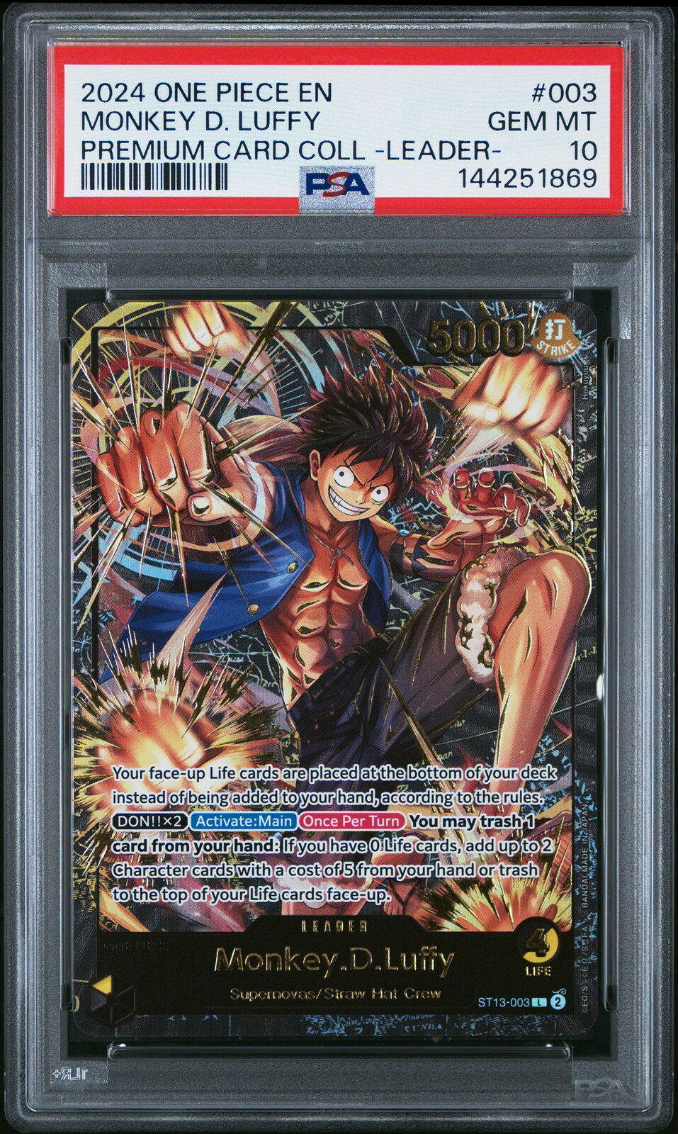 ワンピース英語版 2023 PREMIUM CARD COLLECTION LEADER COLLECTION MONKEY D. LUFFY PSA 10 鑑定済【中古】