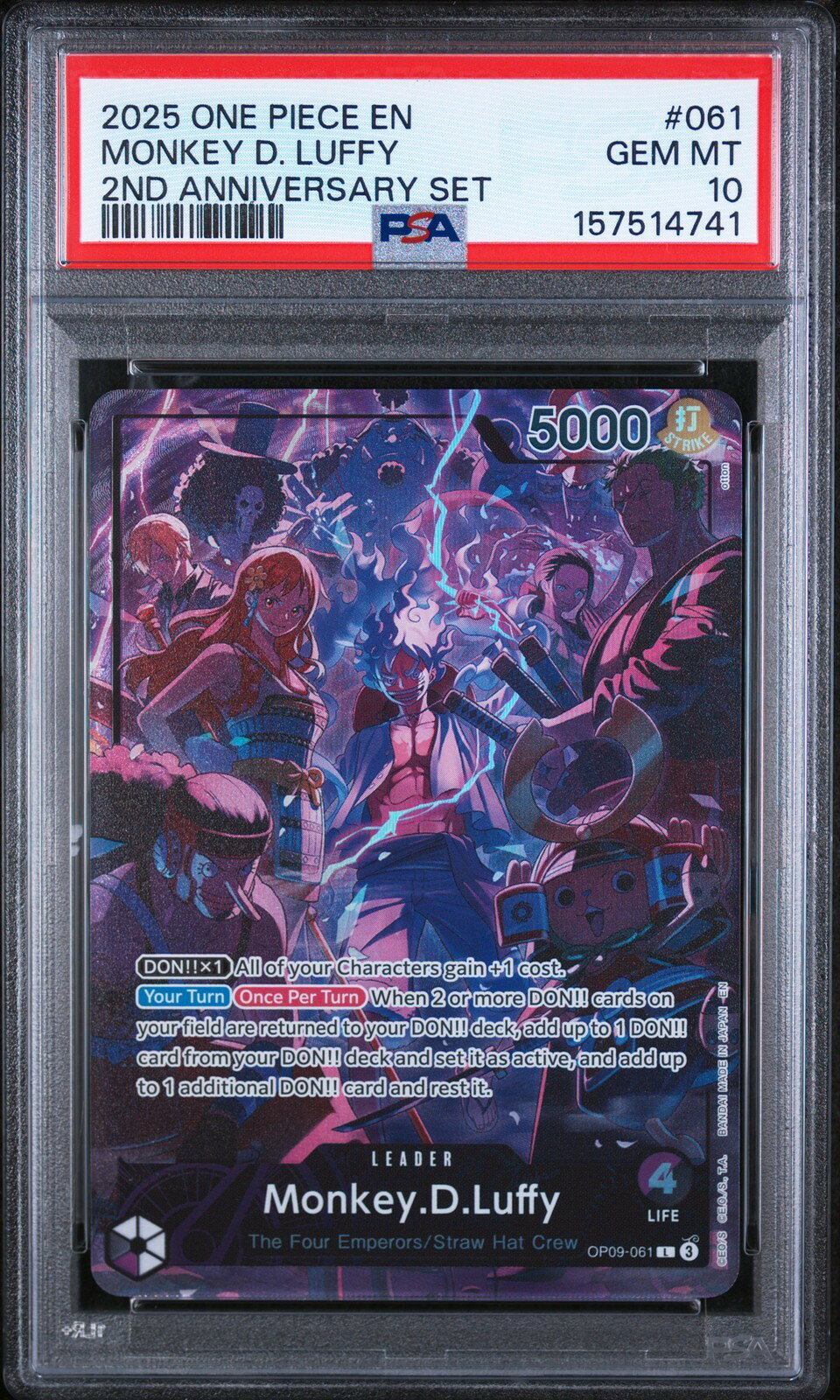 ワンピース英語版 2025 2nd Anniversary モンキー・D・ルフィ Monkey D Luffy Alt Art Leader PSA 10 鑑定済
