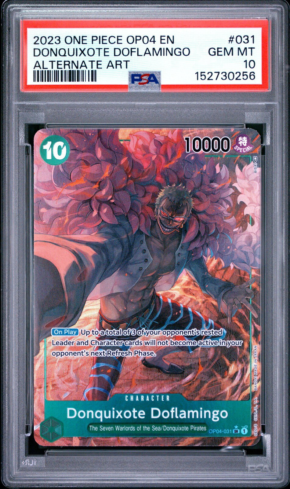 ワンピース英語版 2023 ONE PIECE OP04-KINGDOMS OF INTRIGUE DONQUIXOTE DOFLAMINGO #031 PSA 10 鑑定済