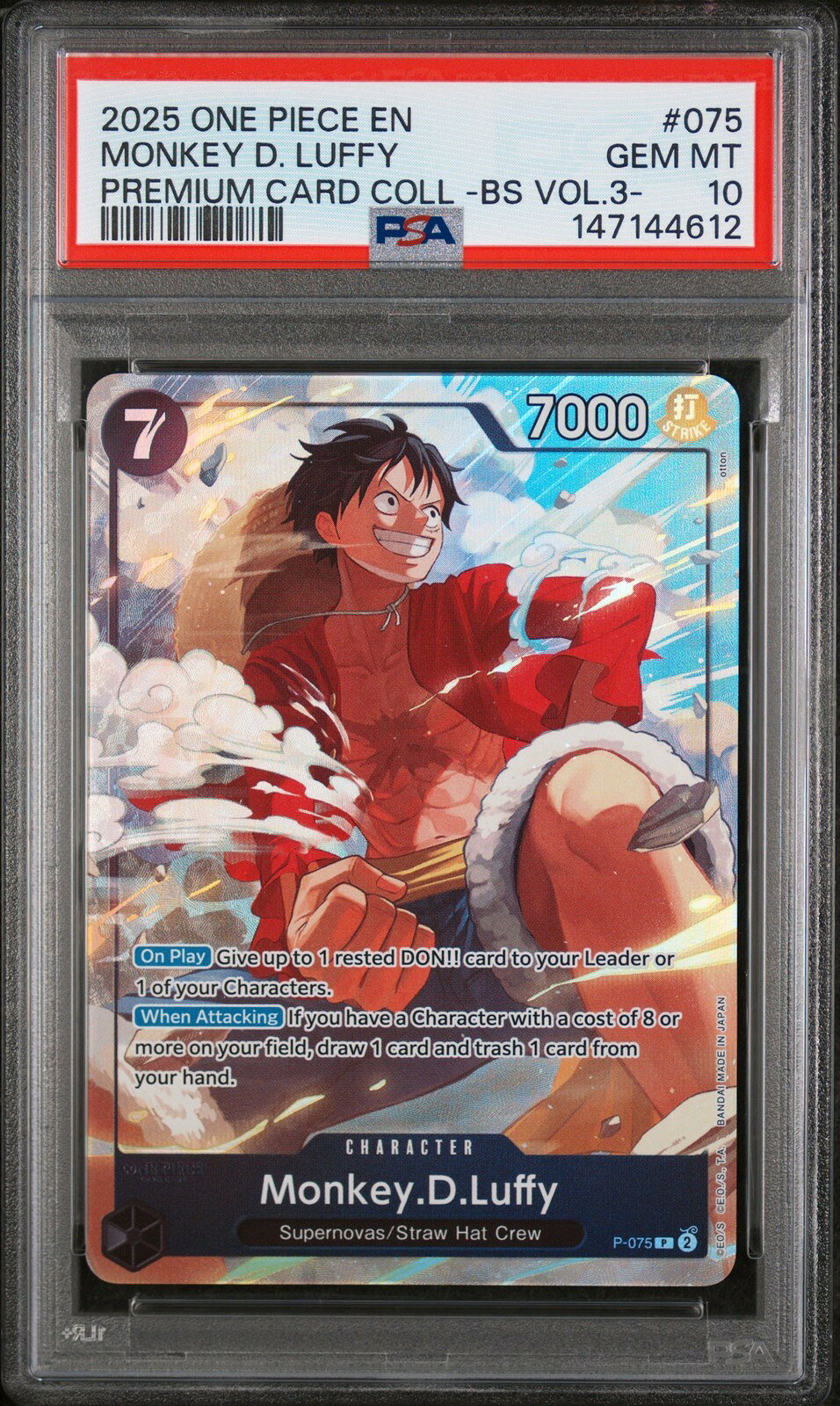ワンピース英語版 PREMIUM CARD COLLECTION -BEST SELECTION VOL.3- MONKEY D. LUFFY PSA 10 鑑定済【中古】