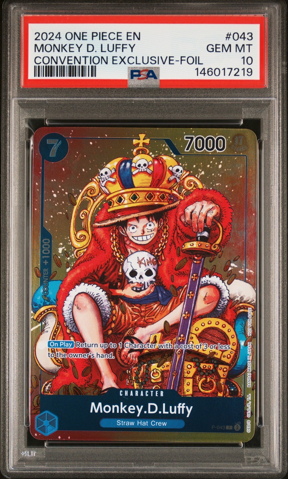ワンピース英語版 2024 ONE PIECE PROMOS CONVENTION EXCLUSIVE MONKEY D. LUFFY FOIL #043 PSA10 鑑定済