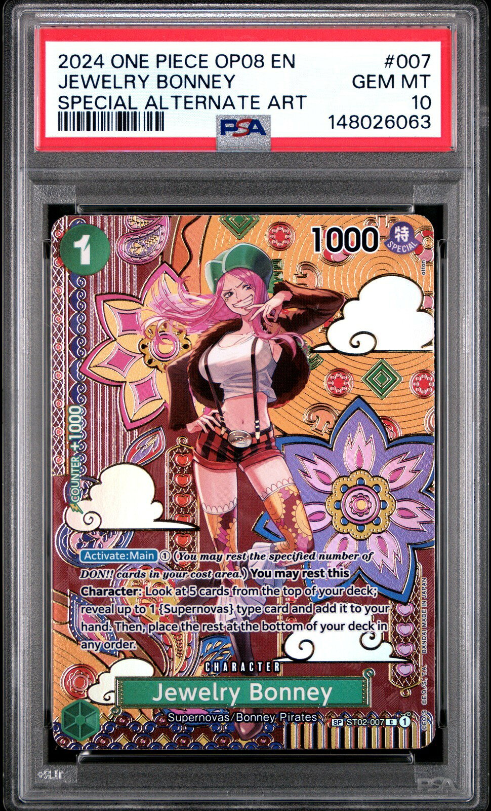 ワンピース英語版 2024 OP08-TWO LEGENDS JEWELRY BONNEY ジュエリー・ボニー SPECIAL ALTERNATE ART #007 PSA10 鑑定済
