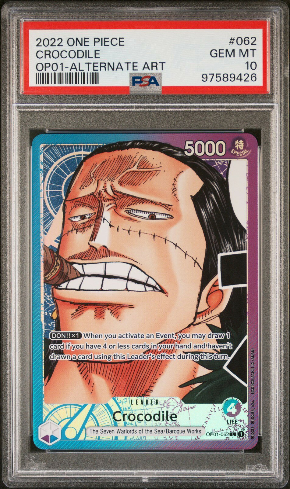 ワンピース英語版 2022 OP01-ROMANCE DAWN クロコダイル CROCODILE ALTERNATE ART #062 PSA 10 鑑定済