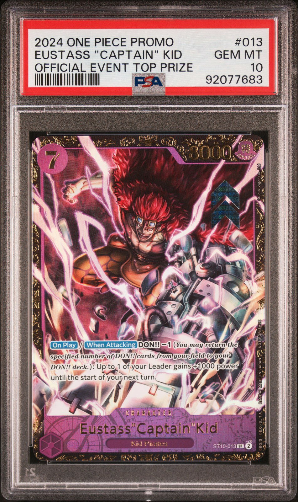 ワンピース英語版 2024 ONE PIECE PROMOS OFFICIAL EVENT TOP PRIZE EUSTASS "CAPTAIN" KID #013 PSA10 鑑定済