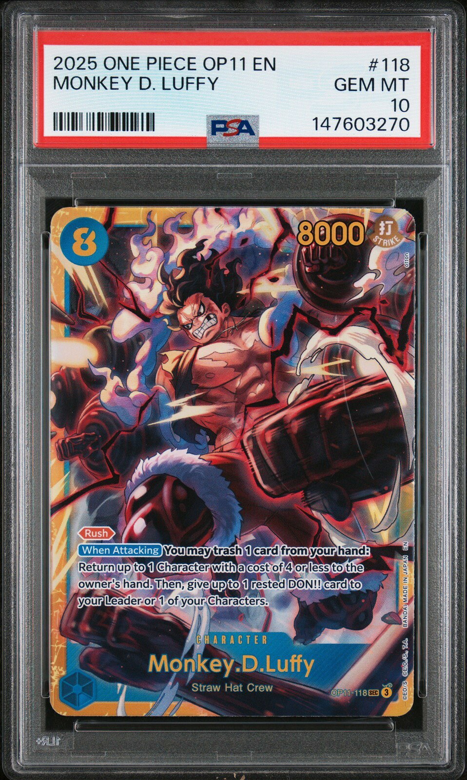 ワンピース英語版 2025 OP11-A FIST OF DIVINE SPEED MONKEY D. LUFFY #118 PSA 10 鑑定済