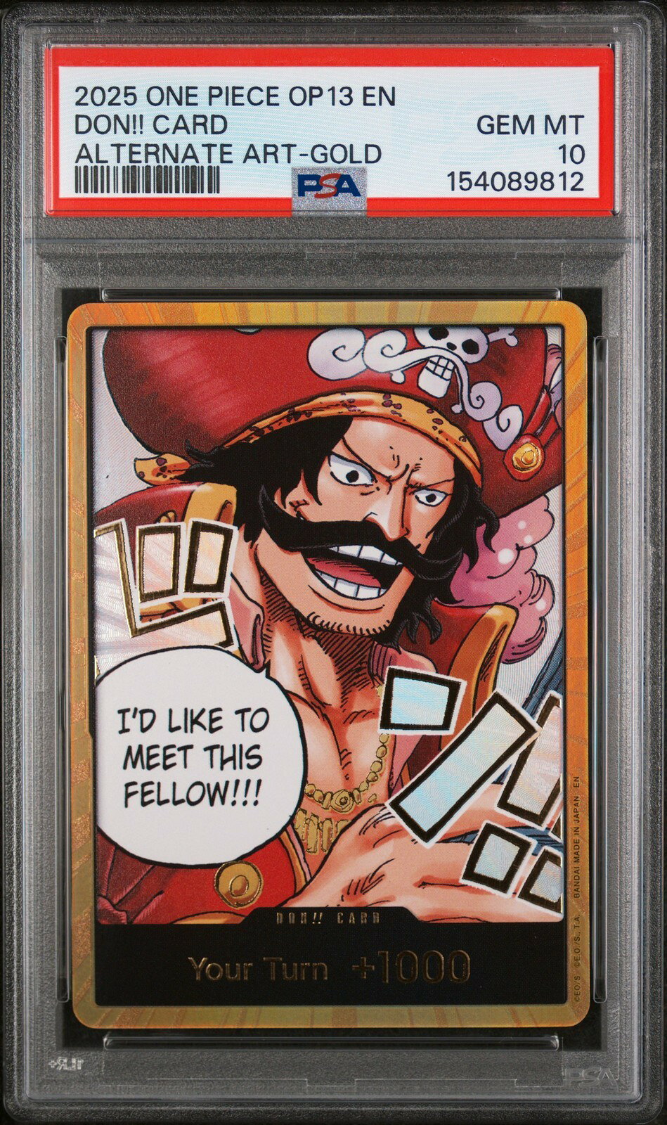 ワンピース英語版 2025 ONE PIECE OP13 CARRYING ON HIS WILL GOLD DON!! CARD Alternate Art PSA10 鑑定済【中古】