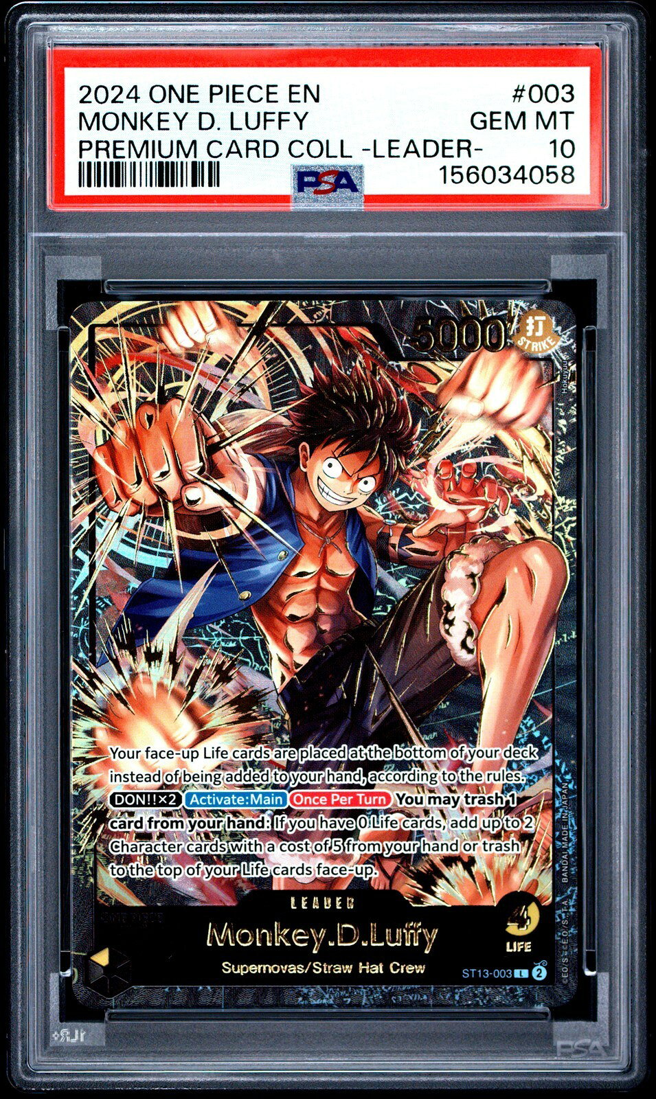 ワンピース英語版 PREMIUM CARD COLLECTION -LEADER COLLECTION- MONKEY D. LUFFY PSA 10 鑑定済【中古】