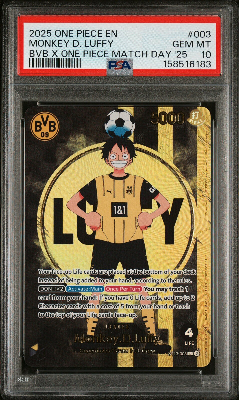 ワンピース英語版 2025 ONE PIECE PROMOS BVB X ONE PIECE MATCH DAY 2025 モンキー・D・ルフィ #003 PSA 10 鑑定済