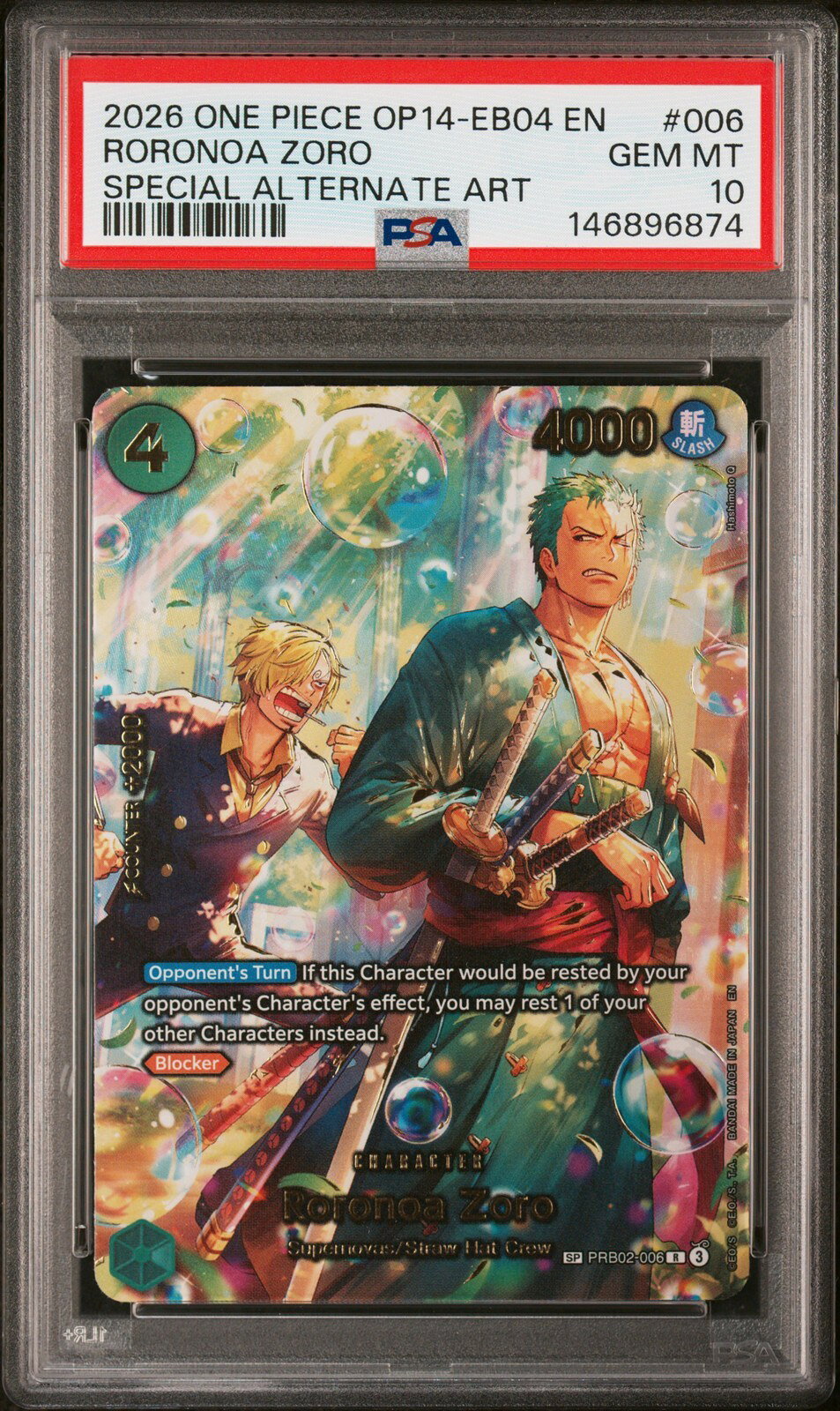 ワンピース英語版 2026 ONE PIECE OP14-EB04-THE AZURE SEA'S SEVEN ロロノア・ゾロ RORONOA ZORO #006 PSA 10 鑑定済【中古】