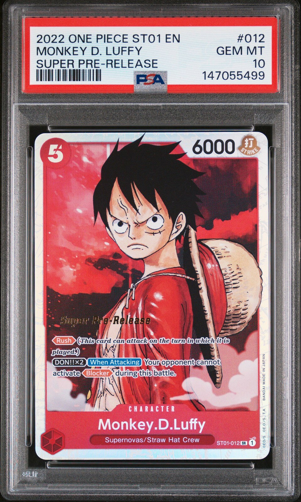 ワンピース英語版 2022 ST01-STRAW HAT CREW モンキー・D・ルフィ MONKEY D. LUFFY #012 PSA 10 鑑定済【中古】