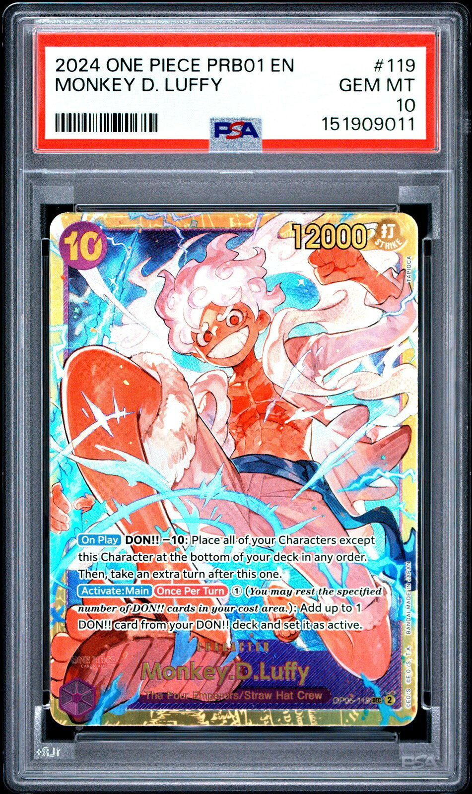 ワンピース英語版 PRB01-PREMIUM BOOSTER -ONE PIECE CARD THE BEST- MONKEY D. LUFFY PSA 10 鑑定済【中古】