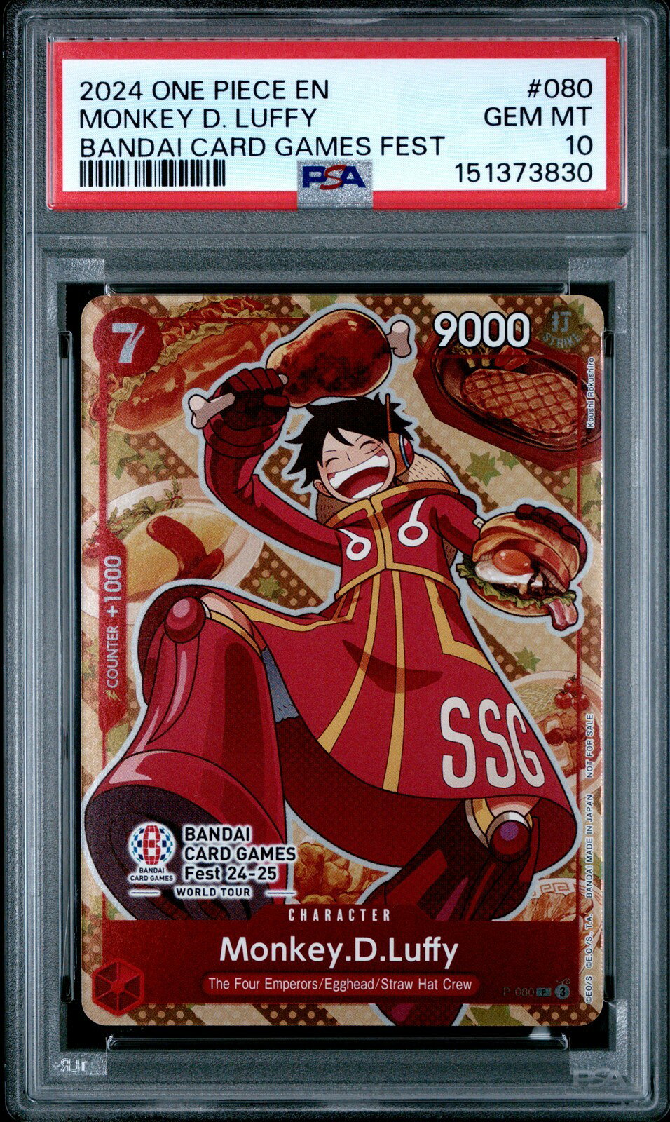 ワンピース英語版 2024 ONE PIECE PROMOS BANDAI CARD GAMES FEST モンキー・D・ルフィ プロモ #080 PSA 10 鑑定済