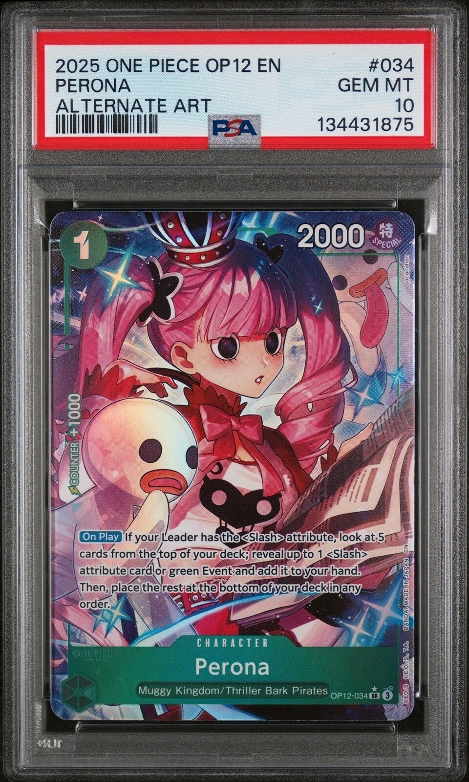 ワンピース英語版 2025 OP12-LEGACY OF THE MASTER PERONA ペローナ オルタナティブアート #034 PSA 10 鑑定済【中古】