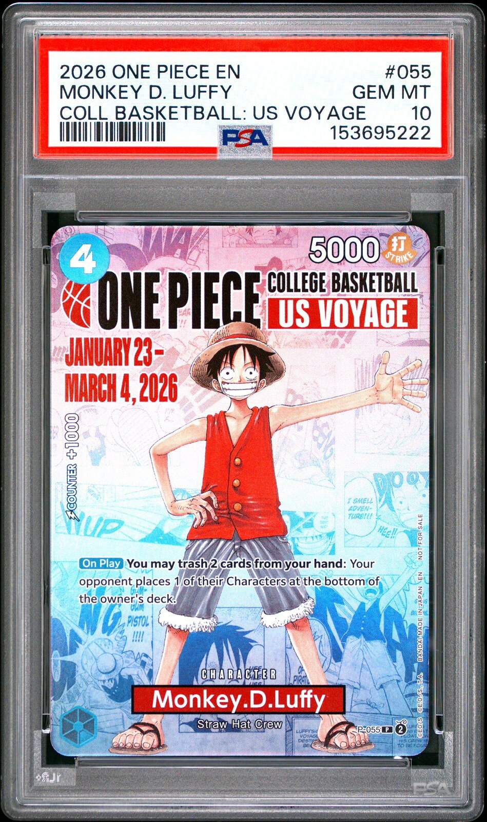 ワンピース英語版 2026 ONE PIECE PROMOS MONKEY D. LUFFY モンキー・D・ルフィ プロモ #055 PSA10 鑑定済
