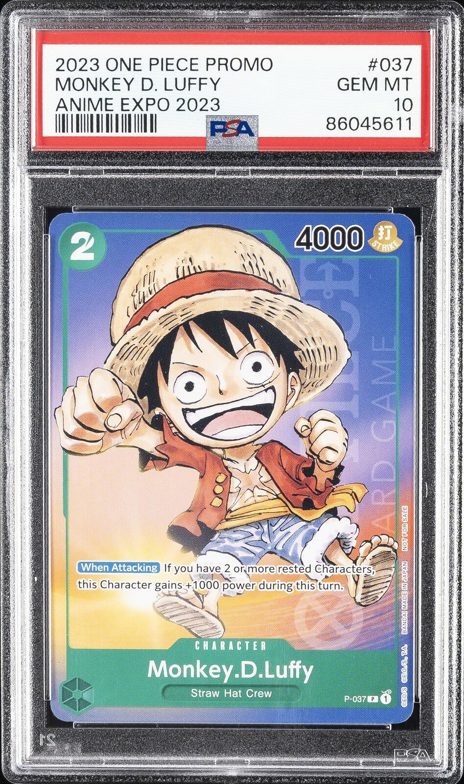 ワンピース英語版 2023 ONE PIECE PROMOS CAMPAIGN EXCLUSIVE MONKEY D. LUFFY プロモ #037 PSA 10 鑑定済