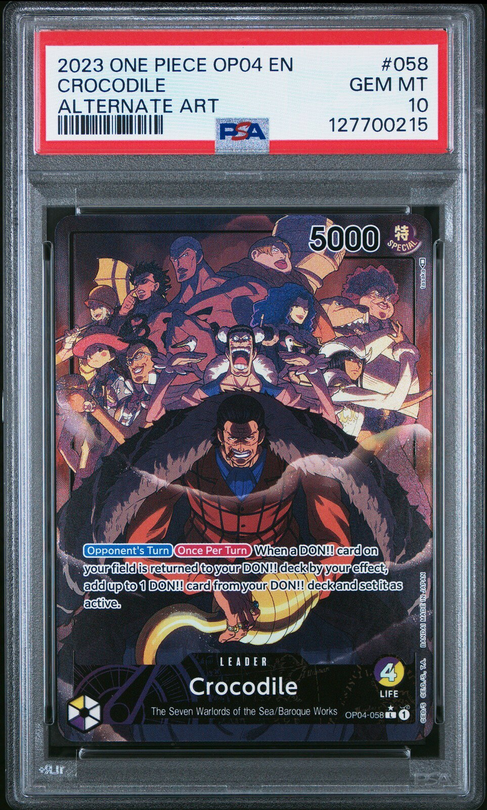 ワンピース英語版 2023 OP04-KINGDOMS OF INTRIGUE クロコダイル CROCODILE ALTERNATE ART #058 PSA 10 鑑定済