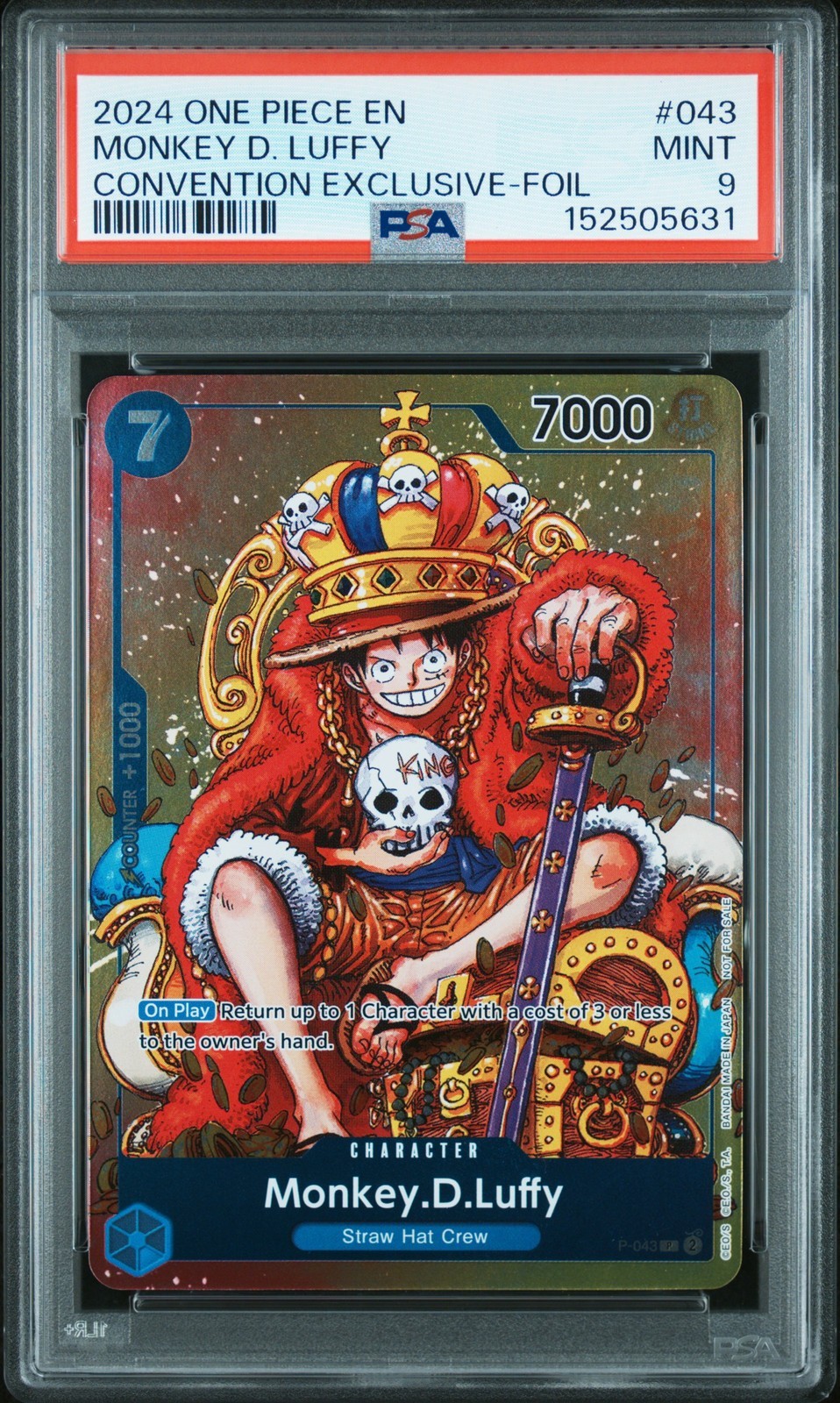 ワンピース英語版 2024 ONE PIECE PROMOS CONVENTION EXCLUSIVE モンキー・D・ルフィ FOIL #043 PSA 9 鑑定済