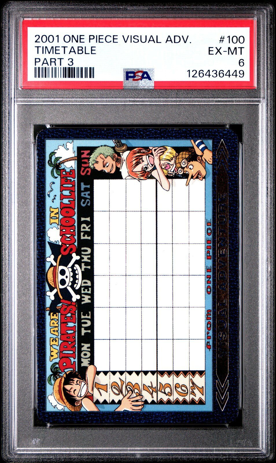 ワンピース英語版 2001 Carddass One Piece Visual Adventure Part 3 Timetable #100 PSA6 鑑定済【中古】