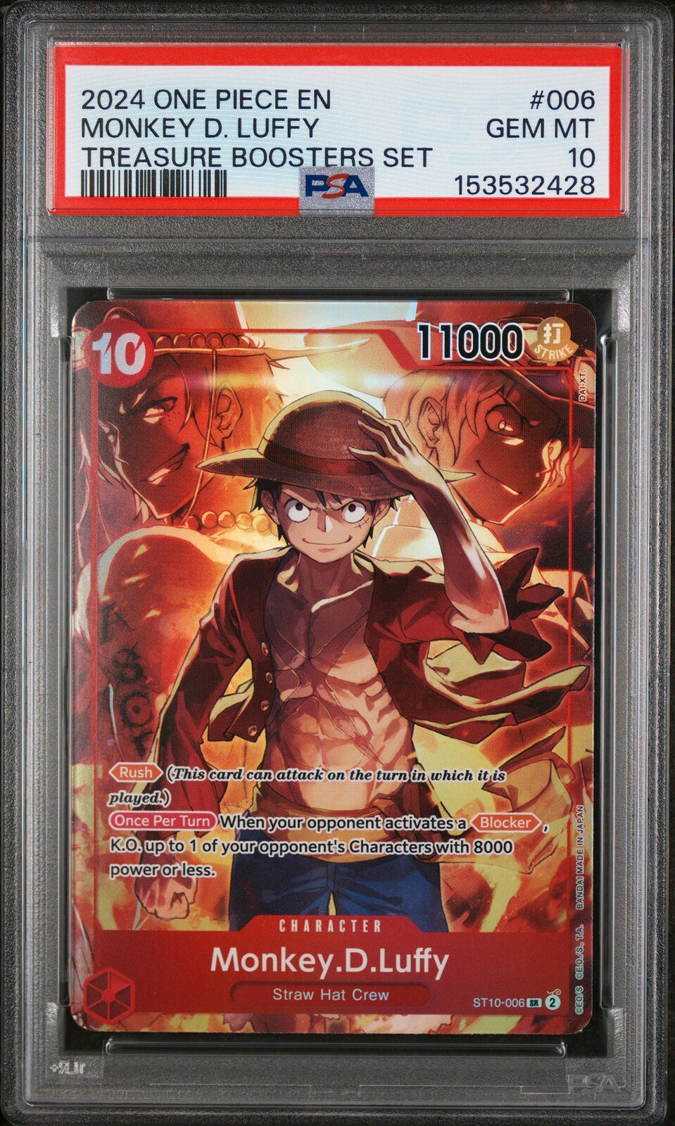 ワンピース英語版 2024 ONE PIECE PROMOS TREASURE BOOSTERS SET モンキー・D・ルフィ プロモ #006 PSA 10 鑑定済