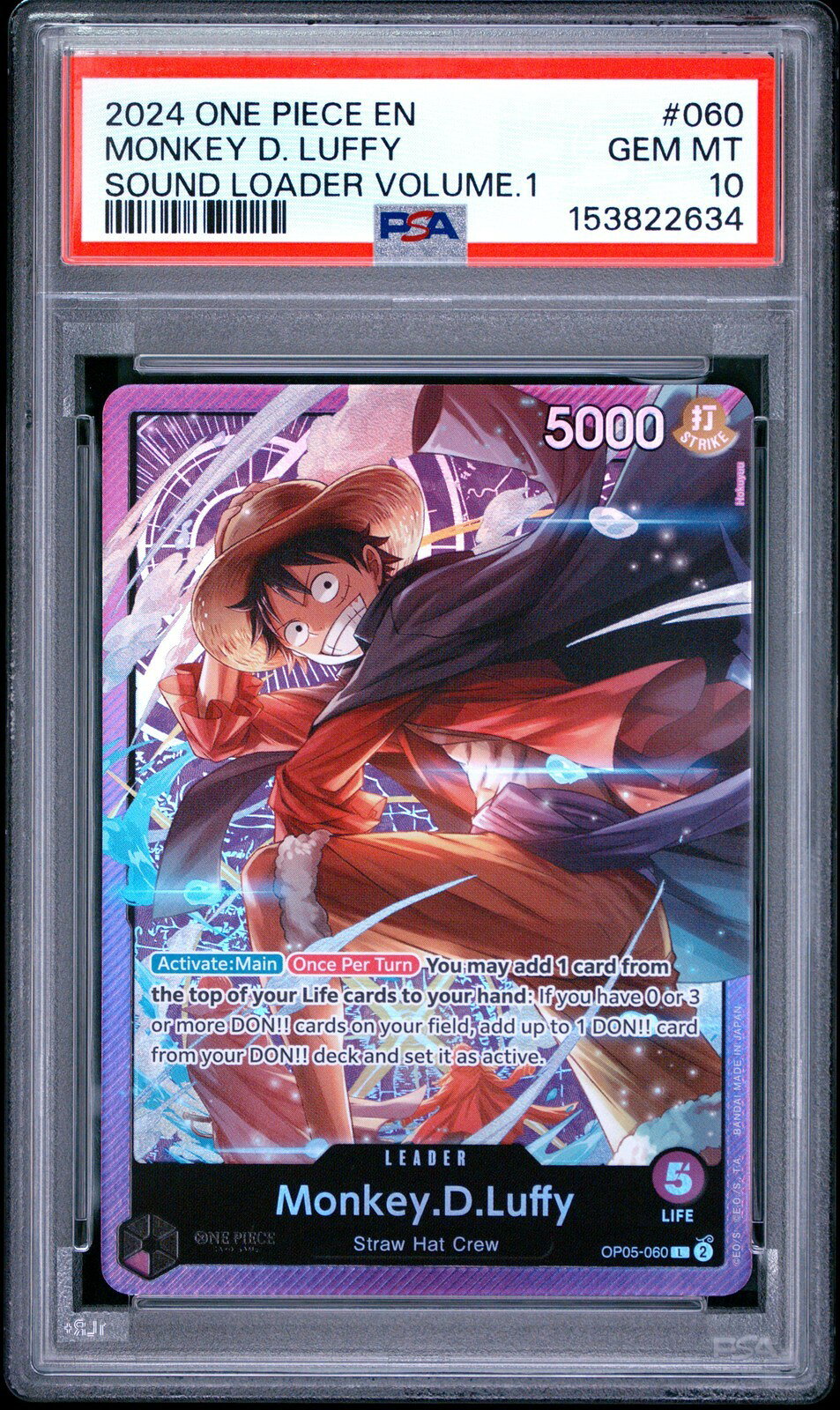 ワンピース英語版 2024 ONE PIECE PROMOS SOUND LOADER VOLUME.1 モンキー・D・ルフィ プロモ #060 PSA10 鑑定済