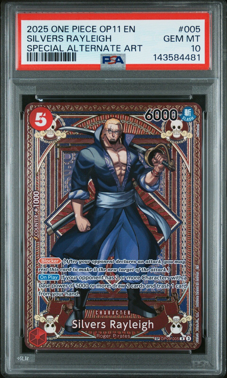 ワンピース英語版 2025 ONE PIECE OP11-A FIST OF DIVINE SPEED SILVERS RAYLEIGH #005 PSA 10 鑑定済【中古】