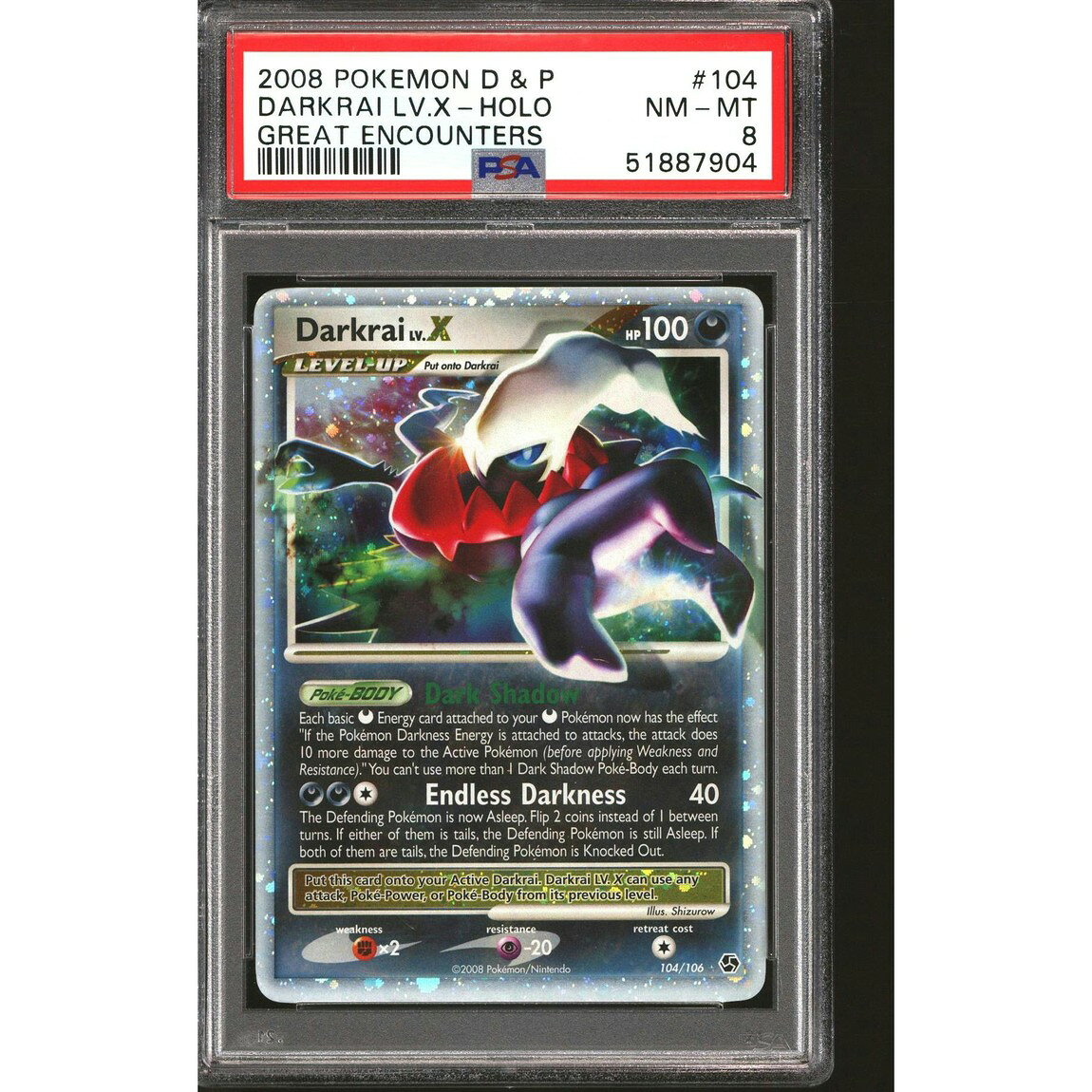 ポケモン英語版 2008 D&P Great Encounters ダークライ Lv.X 104/106 PSA 8 鑑定済