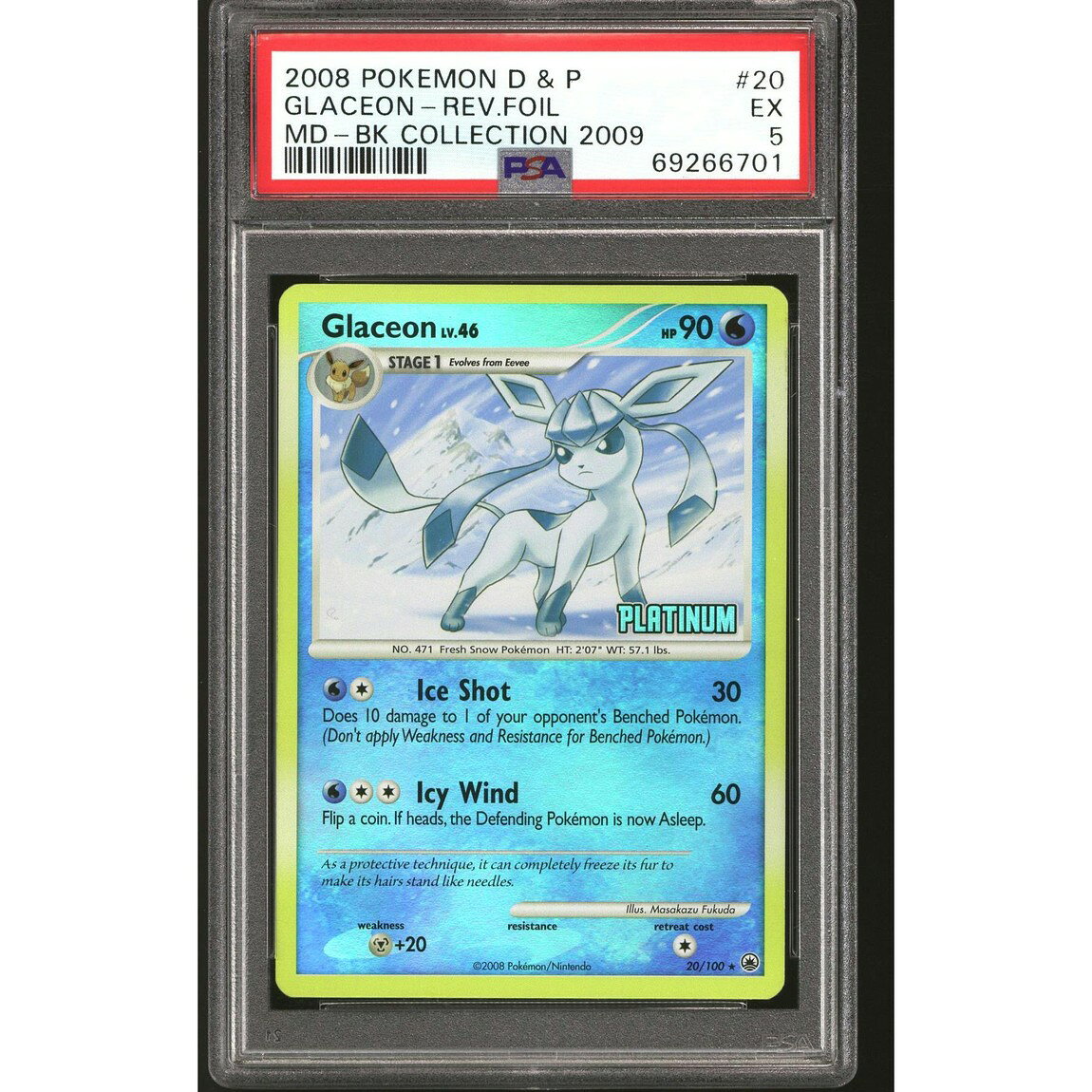 ポケモン英語版 バーガーキング プラチナ プロモ グレイシア Glaceon リバースホロ 20/100 PSA 5 鑑定済【中古】
