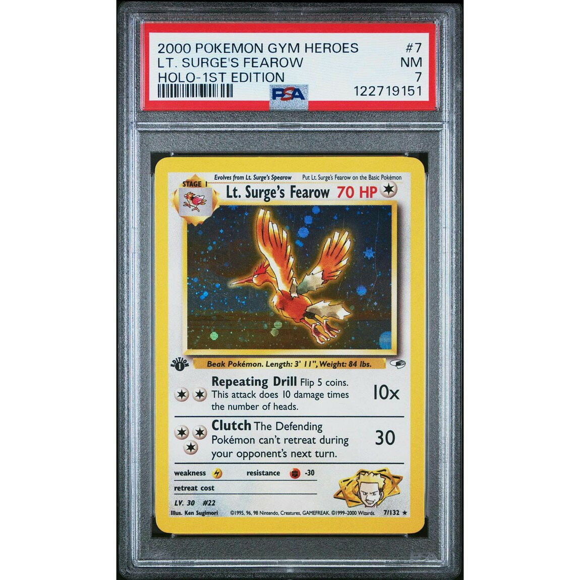 ポケモン英語版 2000 Pokemon Gym Heroes マチスのオニドリル 1st Edition 7/132 PSA 7 鑑定済