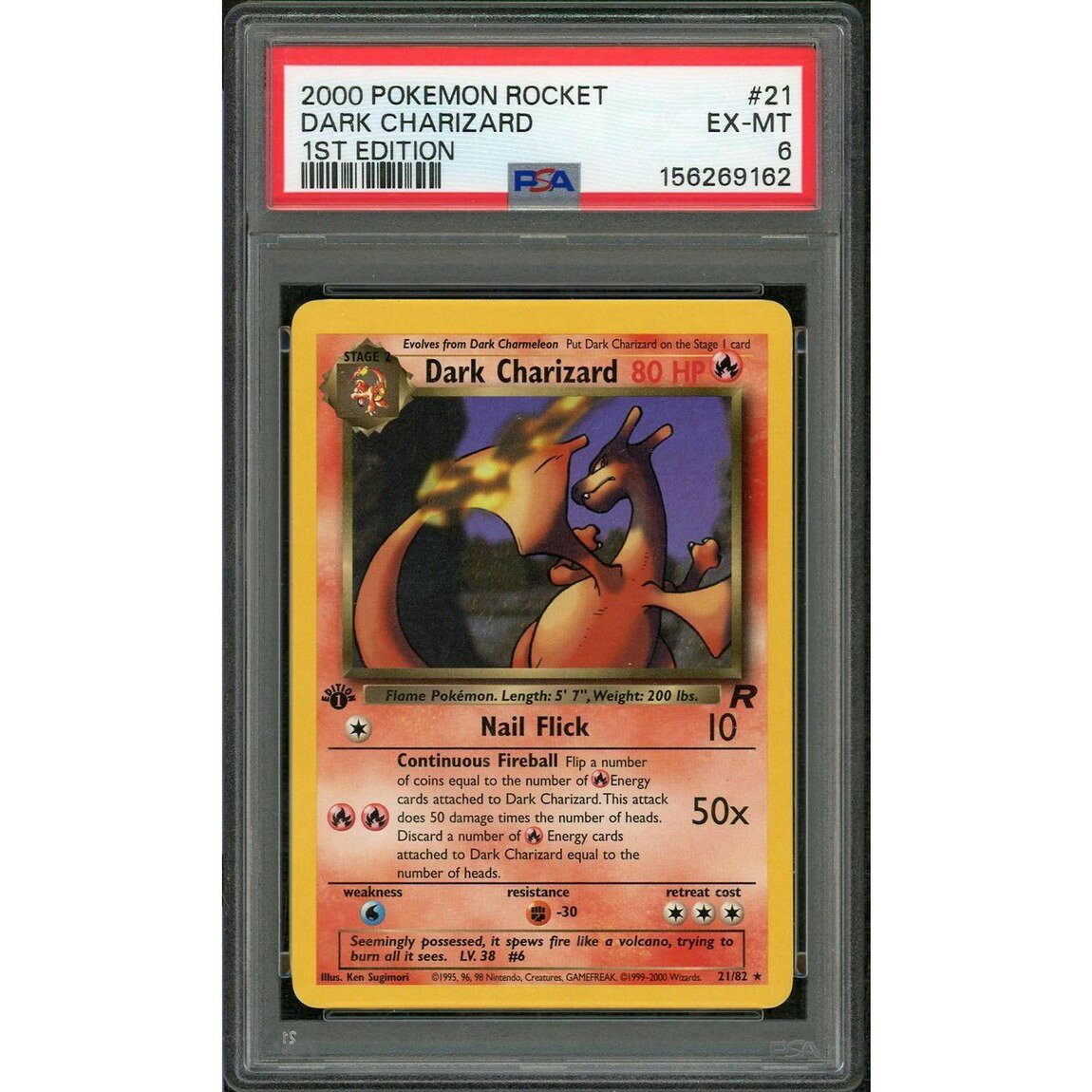 ポケモン英語版 2000 Team Rocket チームロケット Dark Charizard ダーク・リザードン #21 PSA 6 鑑定済【中古】