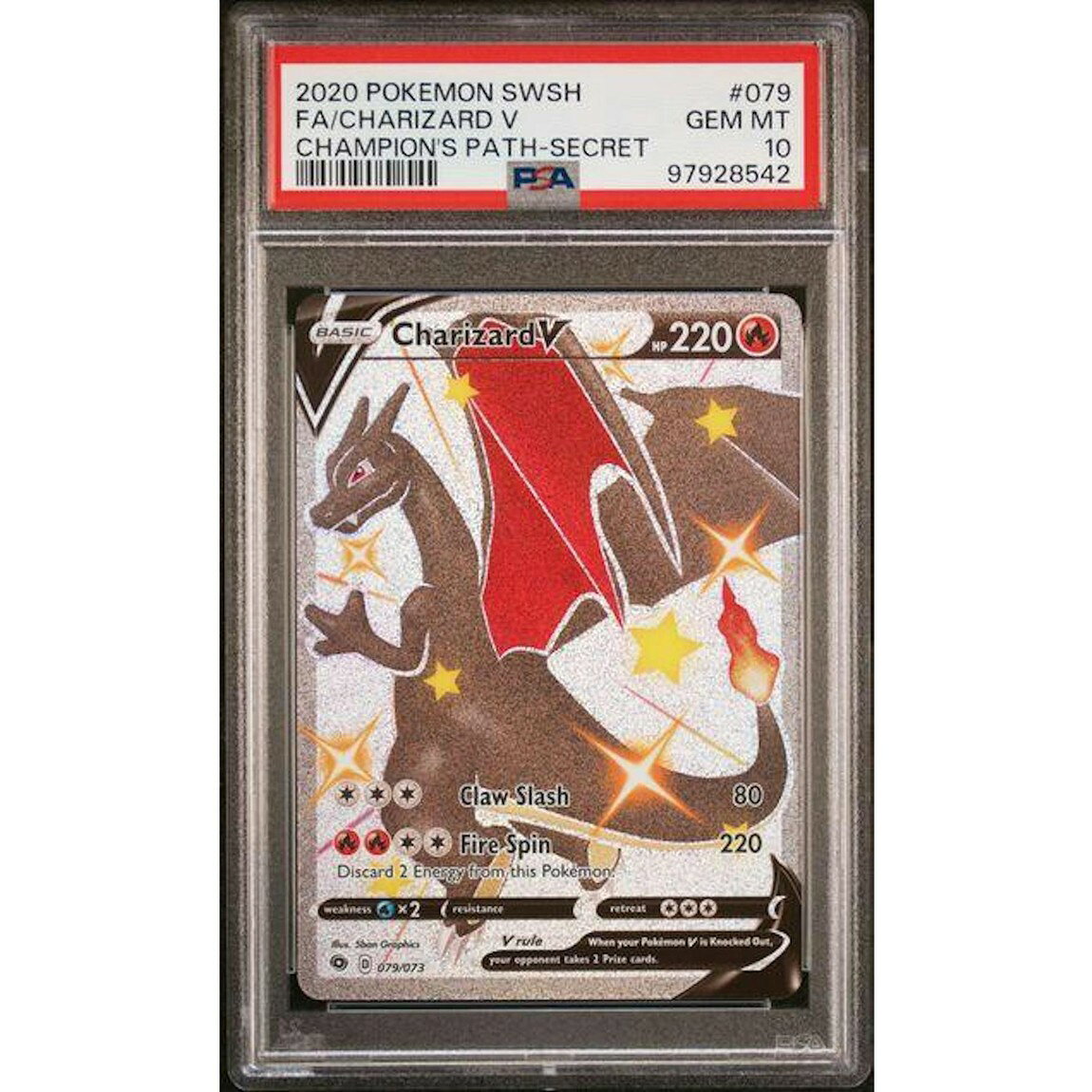 ポケモン英語版 2020 Champion's Path チャンピオンズパス Charizard V リザードンV Secret 079/073 PSA 10 鑑定済【中古】