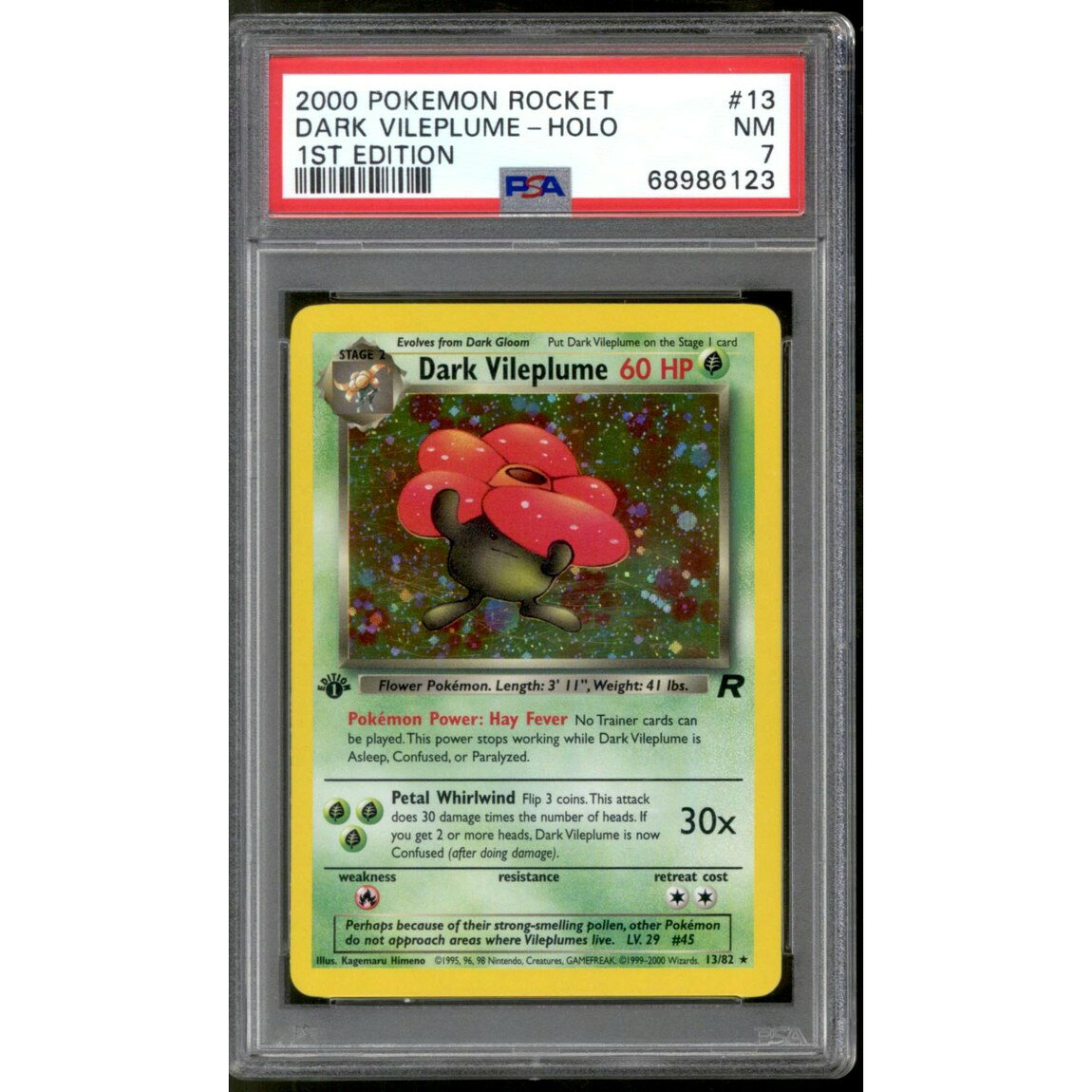 ポケモン英語版 2000 チームロケット 1st Edition ダークラフレシア Dark Vileplume ホロ 13/82 PSA7 鑑定済【中古】