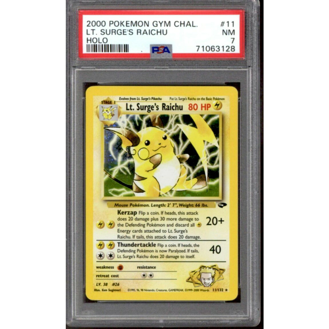 ポケモン英語版 2000 Gym Challenge Lt. Surge's Raichu マチスのライチュウ 11/132 PSA 7 鑑定済【中古】