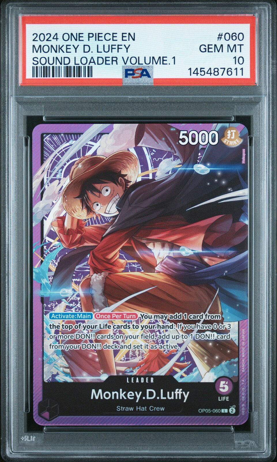 ワンピース英語版 2024 ONE PIECE PROMOS SOUND LOADER VOLUME.1 MONKEY D. LUFFY #060 PSA10 鑑定済