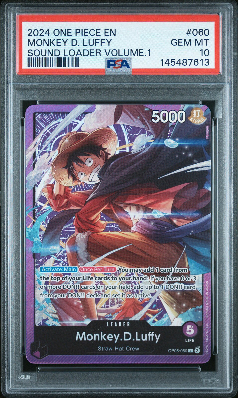 ワンピース英語版 2024 ONE PIECE PROMOS SOUND LOADER VOL.1 MONKEY D. LUFFY #060 PSA 10 鑑定済