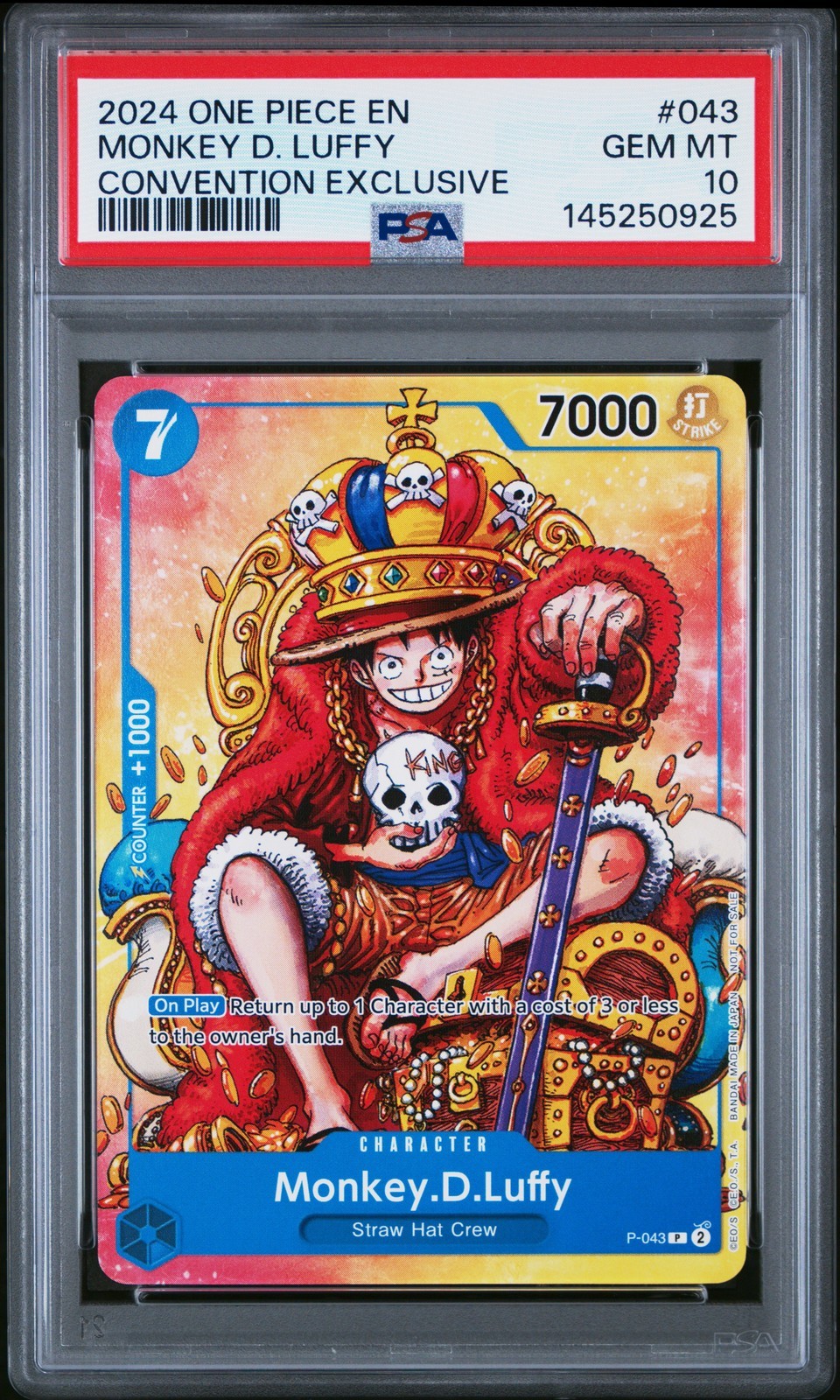 ワンピース英語版 2024 PROMOS CONVENTION EXCLUSIVE MONKEY D. LUFFY モンキー・D・ルフィ プロモ #043 PSA 10 鑑定済