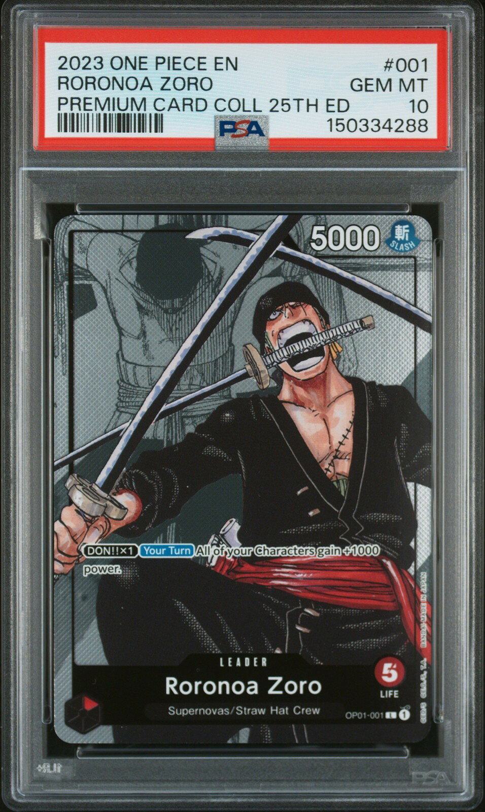 ワンピース英語版 2023 ONE PIECE PREMIUM CARD COLLECTION 25THプロモ RORONOA ZORO #001 PSA 10 鑑定済【中古】