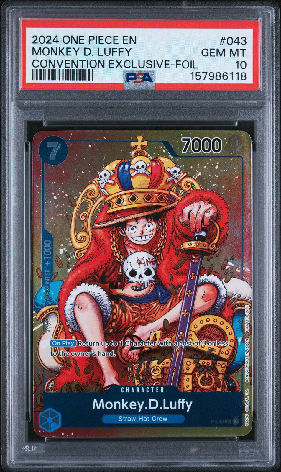 ワンピース英語版 2024 ONE PIECE PROMOS CONVENTION EXCLUSIVE モンキー・D・ルフィ FOIL #043 PSA 10 鑑定済