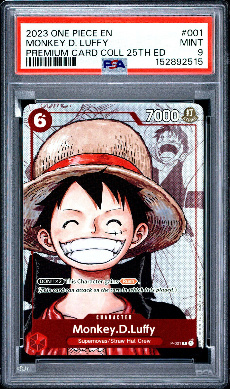 ワンピース英語版 2023 PREMIUM CARD COLLECTION 25TH EDITION MONKEY D. LUFFY プロモ #001 PSA9 鑑定済【中古】