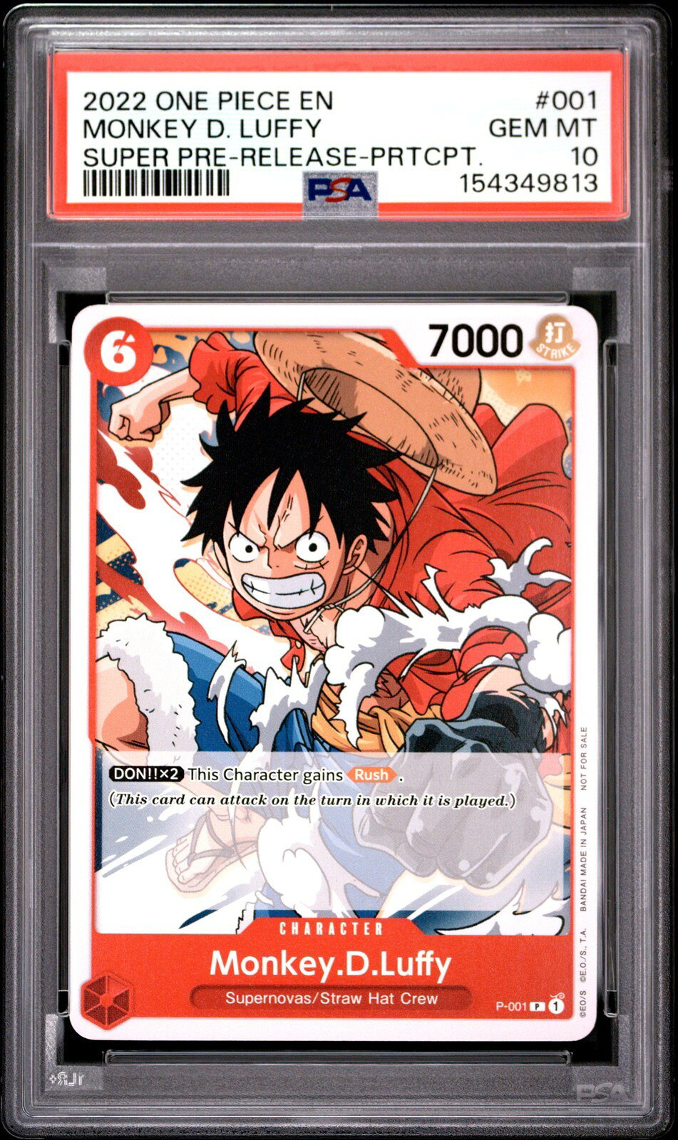 ワンピース英語版 2022 PROMOS MONKEY D. LUFFY SUPER PRE-RELEASE-PARTICIPATION PSA10 鑑定済