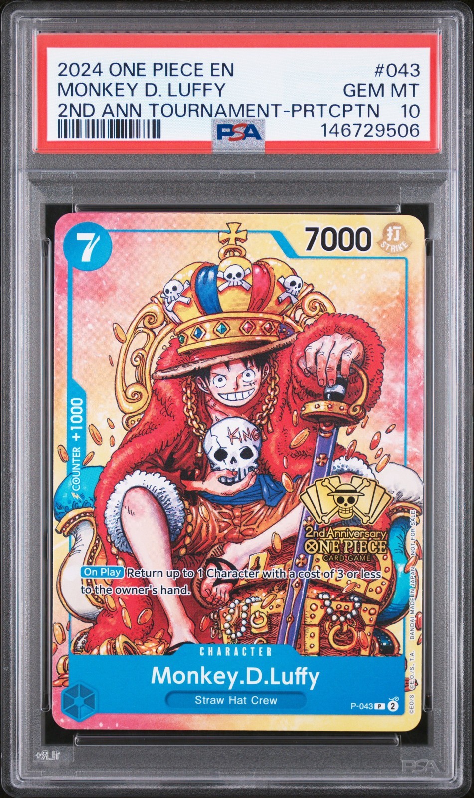 ワンピース英語版 2024 ONE PIECE PROMOS モンキー・D・ルフィ MONKEY D. LUFFY プロモ #043 PSA10 鑑定済