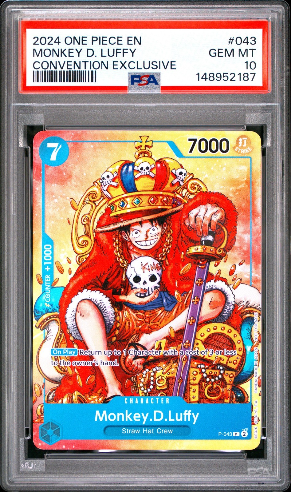 ワンピース英語版 2024 ONE PIECE PROMOS CONVENTION EXCLUSIVE モンキー・D・ルフィ プロモ #043 PSA10 鑑定済