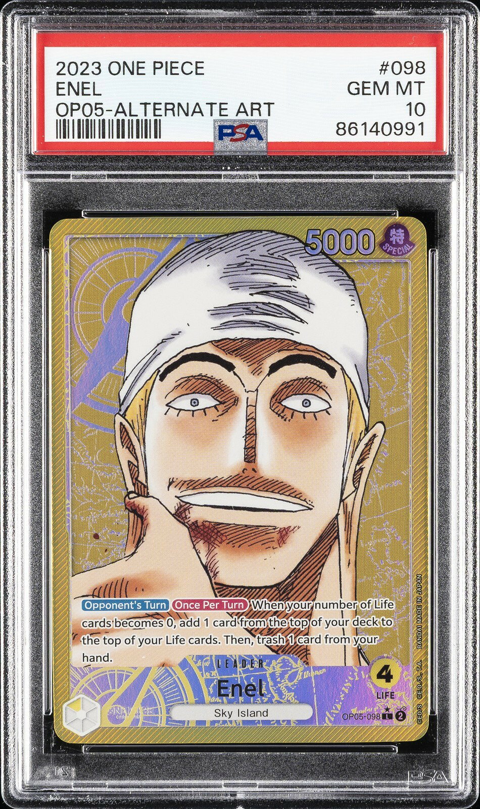 ワンピース英語版 2023 ONE PIECE OP05-AWAKENING OF THE NEW ERA ENEL ALTERNATE ART #098 PSA 10 鑑定済【中古】